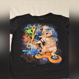 Cat Fidget Spinner Space T-Shirt- Black- Youth Large